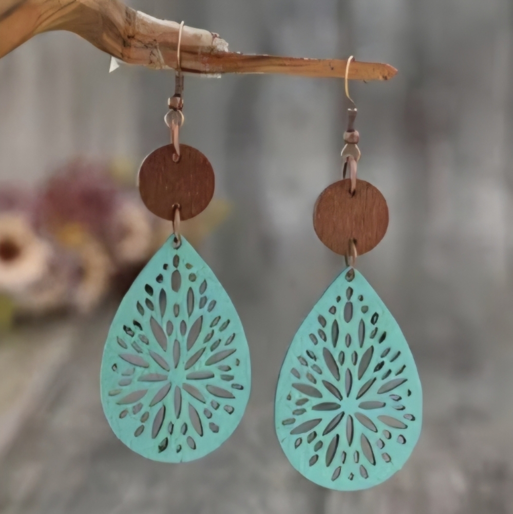 Teal Bohemian Teardrop Earrings